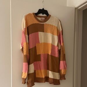 Show Me Your Mumu Colorblock Sweater - Pink, Brown, Cream, Orange